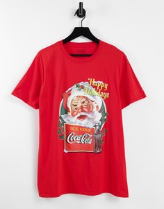 Винтажная новогодняя футболка красного цвета с надписью "Coca Cola Happy Holiday"-Красный Merch CMT LTD