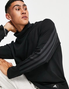 Черный лонгслив с воротником-стойкой adidas-Черный цвет