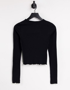 Черная укороченная футболка с волнистым краем ASOS DESIGN-Черный цвет