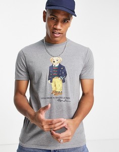 Серая меланжевая футболка с принтом медведя-денди Polo Ralph Lauren-Серый