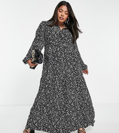 Платье-рубашка макси с защипами и леопардовым принтом ASOS DESIGN Curve-Разноцветный
