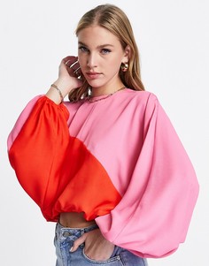 Oversized-лонгслив в стиле колор блок розового и красного цветов ASOS DESIGN-Розовый цвет