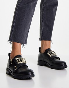 Черные туфли на толстой и плоской подошве с пряжками Love Moschino-Черный цвет