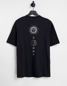 Черная футболка в стиле oversized с принтом луны на спинке Selected Homme-Черный цвет