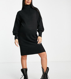 Черное платье-джемпер с высоким воротником Pieces Maternity-Черный цвет