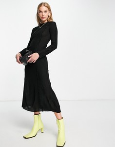 Черное платье миди с длинными рукавами и наружными швами ASOS DESIGN-Черный цвет