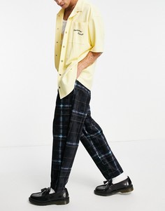 Суженные книзу oversized-брюки в абстрактную клетку ASOS DESIGN-Темно-синий