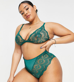 Зеленые кружевные трусики с завышенной талией ASOS DESIGN Curve Rosie-Зеленый цвет