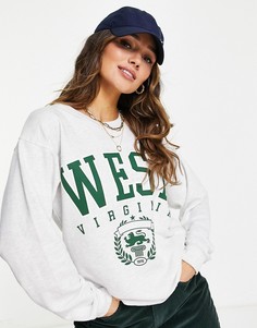 Свитшот серого меланжевого цвета с надписью "West Viginia" River Island Prolific-Серый