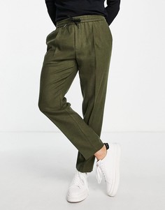 Зауженные книзу брюки цвета хаки с эластичным поясом Topman-Зеленый цвет