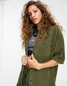 Вельветовая рубашка цвета хаки с короткими рукавами (от комплекта) Topshop-Зеленый цвет