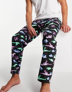 Пижамные штаны для дома с принтом динозавров ASOS DESIGN-Черный цвет
