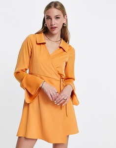 Атласное платье мини с запахом спереди Fashion Union-Оранжевый цвет