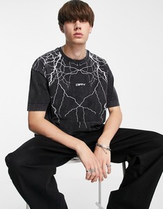 Черная oversized-футболка с эффектом кислотной стирки и принтом молнии от комплекта Good For Nothing-Черный цвет