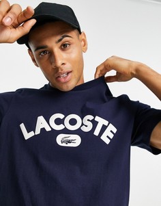 Темно-синяя футболка с крупным логотипом Lacoste-Темно-синий