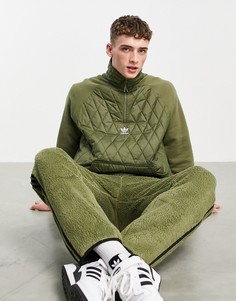 Стеганая куртка цвета хаки с молнией длиной 1/4 adidas Originals adicolor-Зеленый цвет