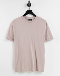 Бежевая футболка из органического материала с отворотами на рукавах ASOS DESIGN-Светло-бежевый цвет