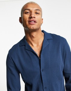 Темно-синяя рубашка из вафельного трикотажа (от комплекта) ASOS DESIGN-Темно-синий