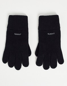 Черные вязаные перчатки из шерстяного трикотажа с маленьким логотипом GANT-Черный цвет