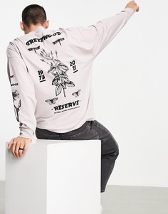 Розовый oversized-лонгслив с ботаническими принтами на спине и рукавах ASOS DESIGN-Серый
