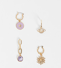 Набор из 4 золотистых непарных серег с подвесками в виде солнца и планет Reclaimed Vintage Inspired-Золотистый