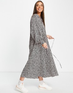 Свободное платье миди с завязкой и леопардовым принтом ASOS DESIGN-Разноцветный