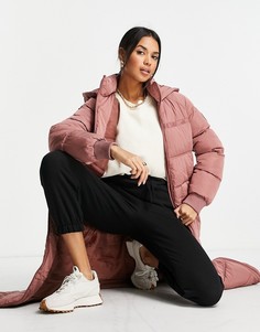 Удлиненный пуховик розового цвета River Island-Розовый цвет