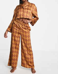 Атласная многоцветная пижама с рубашкой и штанами с принтом «ромбы» Topshop-Разноцветный