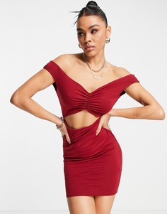 Темно-бордовое платье мини с открытыми плечами и узлом спереди ASOS DESIGN-Красный