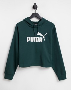 Укороченный худи темно-зеленого цвета Puma Plus Essentials-Зеленый цвет