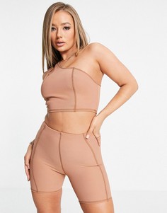Кроп-топ рыжего цвета на одно плечо с контрастной строчкой (от комплекта) ASOS DESIGN-Коричневый цвет