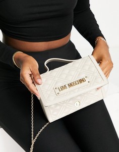 Стеганая сумка через плечо цвета слоновой кости с ручкой сверху Love Moschino-Белый