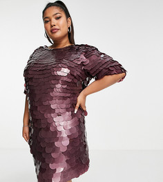 Эксклюзивное бордовое цельнокройное платье мини с пайетками ASOS DESIGN Curve-Коричневый цвет