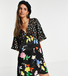Платье мини с разноцветным комбинированным цветочным принтом Topshop Tall-Разноцветный