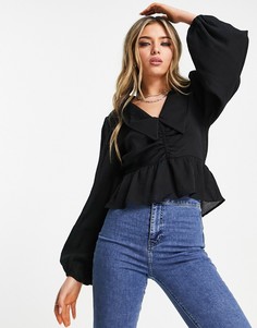 Черная блузка с заниженным воротником Topshop-Черный цвет