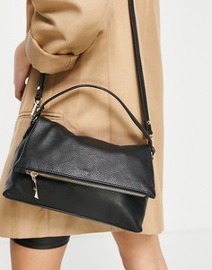 Черная кожаная сумка на плечо с клапаном и ручкой сверху Paul Costelloe-Черный цвет