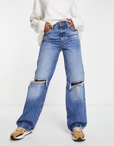 Синие выбеленные джинсы с разрывами на коленях в винтажном стиле River Island-Голубой