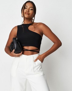 Черный кроп-топ асимметричного кроя с тесемкой на талии Missguided-Черный цвет