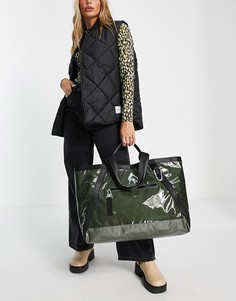 Большая блестящая дорожная сумка цвета хаки Topshop-Зеленый цвет