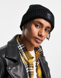 Черная шапка-бини в рубчик с логотипом в виде черепа Bolongaro Trevor-Черный цвет