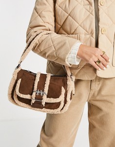 Коричневая сумка на плечо с отделкой из искусственного меха «борг» Topshop-Коричневый цвет