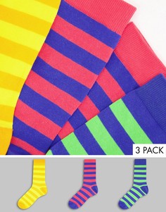 Набор из 3 пар носков в полоску в стиле колор блок ASOS DESIGN-Разноцветный