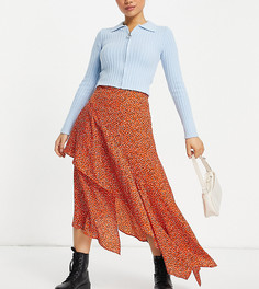 Оранжевая юбка миди с оборками и принтом ASOS DESIGN Petite-Разноцветный