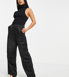 Черные атласные брюки Stradivarius Petite-Черный цвет