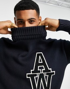 Темно-синий джемпер с высоким воротником и принтом "AW" Jack & Jones Originals