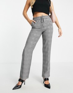 Серые широкие брюки в клетку Vero Moda-Разноцветный