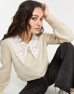 Бежевый кардиган с воротником Only-Светло-бежевый цвет