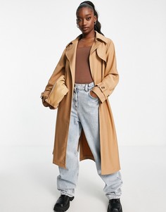 Светло-бежевый длинный тренч макси в стиле oversized с завязкой на талии Aria Cove-Светло-бежевый цвет