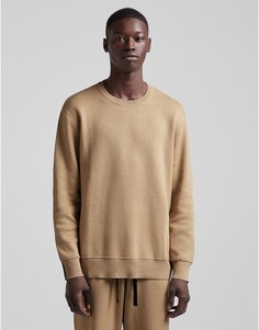 Трикотажный свитшот бежевого цвета от комплекта Bershka-Светло-бежевый цвет