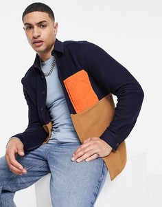 Свободная флисовая oversized-рубашка в стиле колор блок ASOS DESIGN-Коричневый цвет